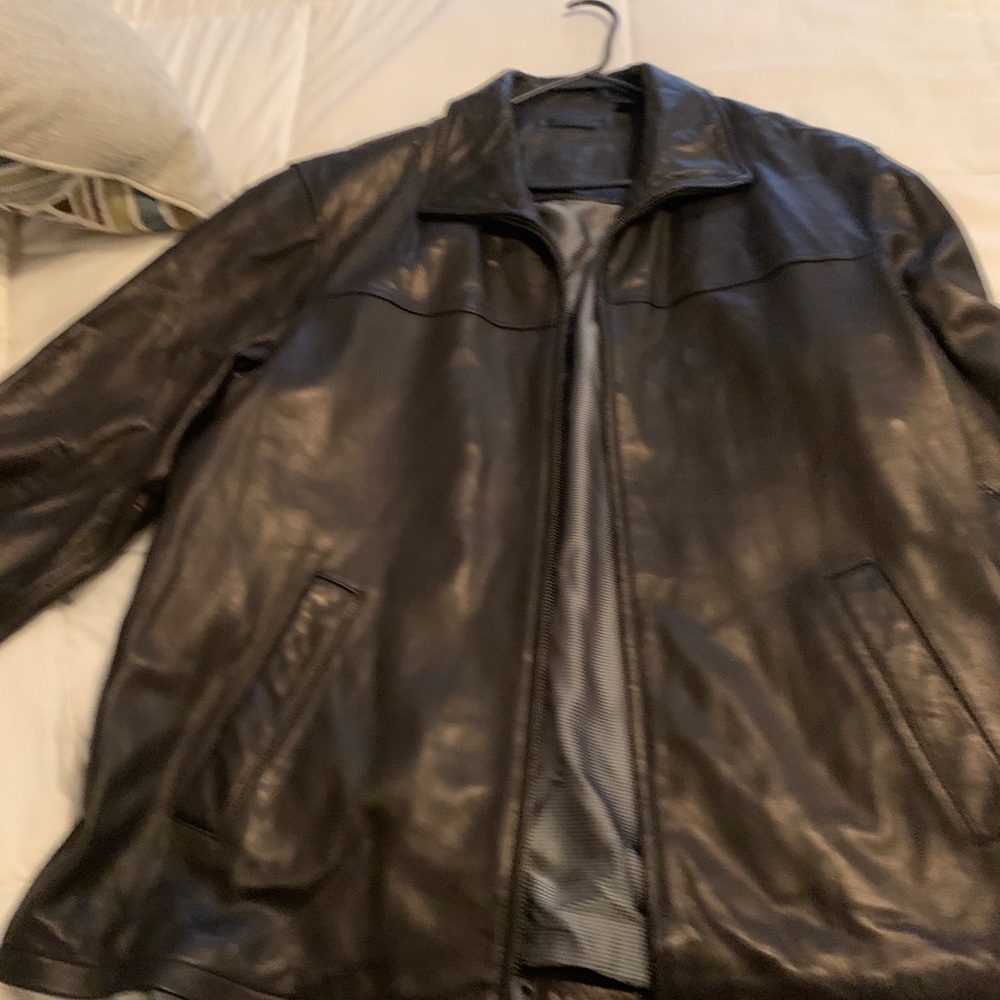 Mens black XL leather car coat